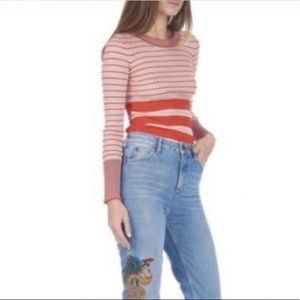 Sandro Striped Ribbed Top with Metallic Silver